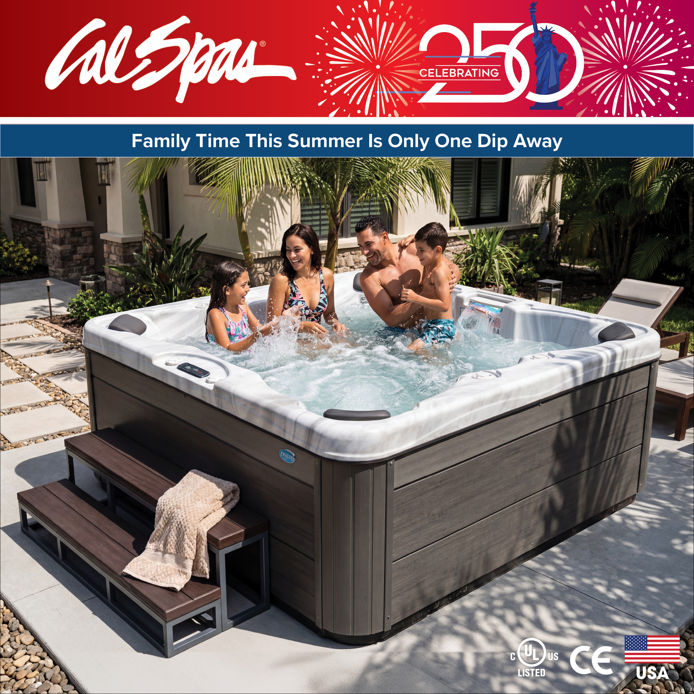 Calspas hot tub being used in a family setting - Baldwin Park